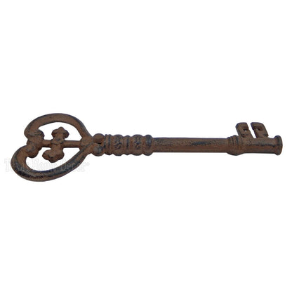 Large Decorative Jailer's Key Cast Iron Victorian Decor Rustic Finish Cross End