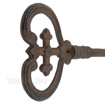 Large Decorative Jailer's Key Cast Iron Victorian Decor Rustic Finish Cross End