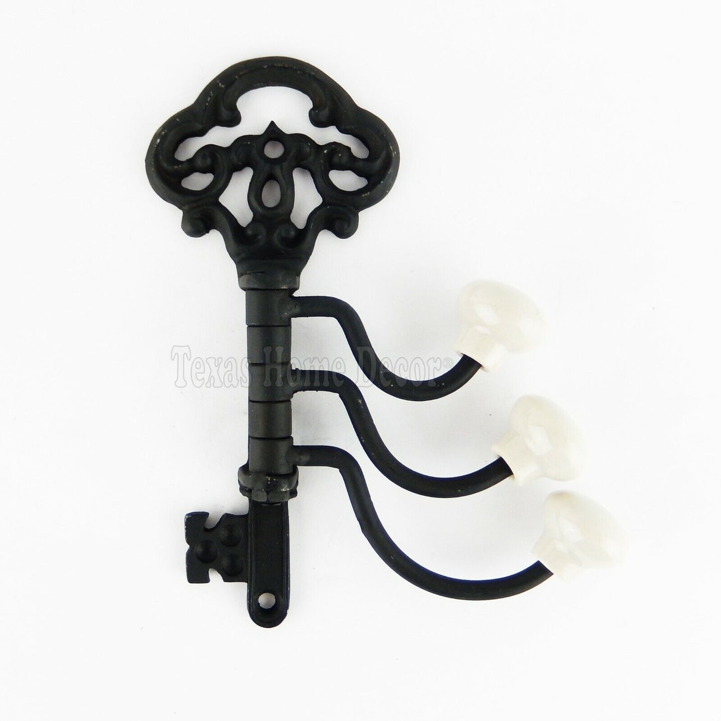 Key Shaped Swivel Hooks Coat Hanger Towel Wrought Iron Black Porcelain Tips