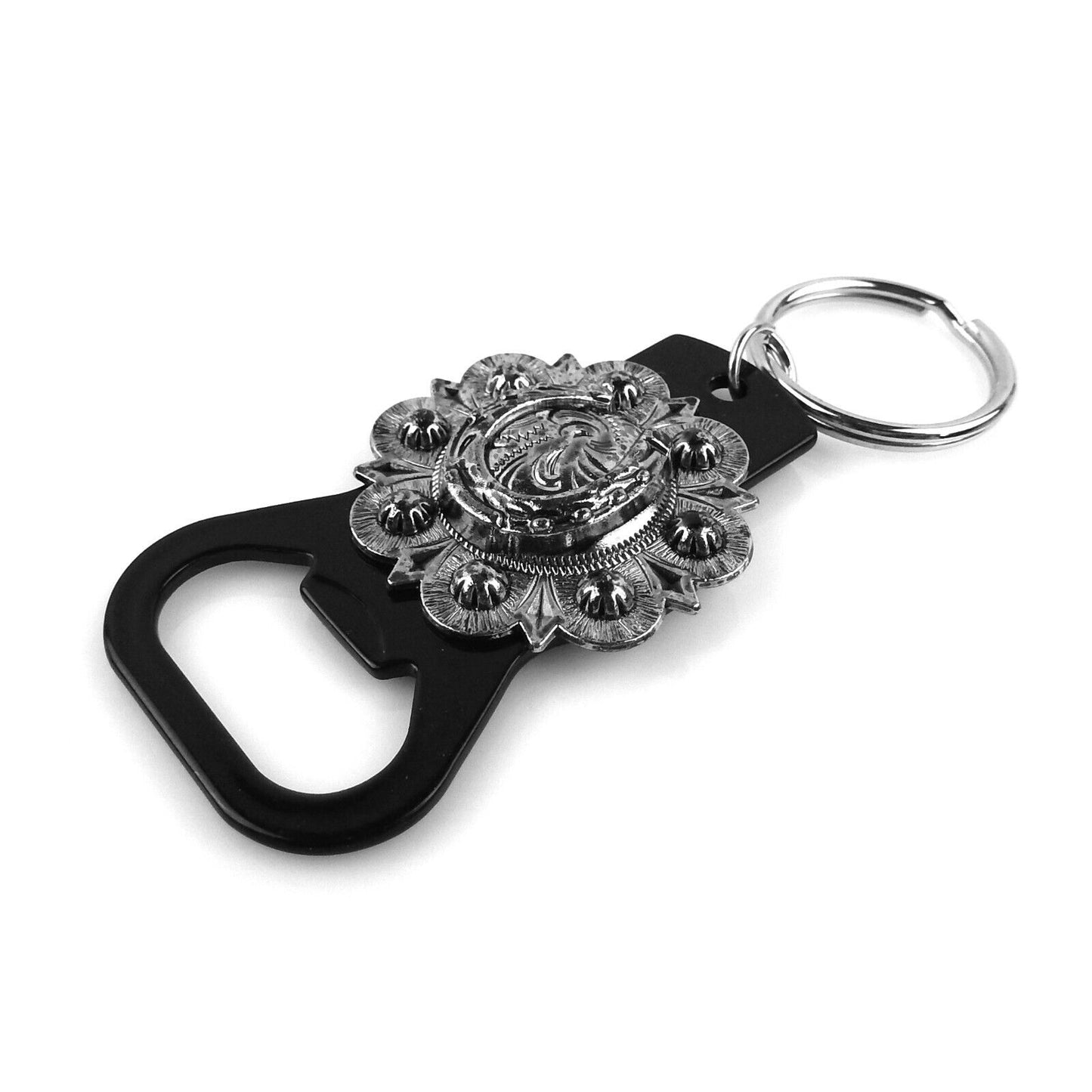 Metal Keychain Bottle Opener Silver Horseshoe Concho Key Ring Rustic Western