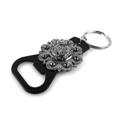 Metal Keychain Bottle Opener Silver Horseshoe Concho Key Ring Rustic Western