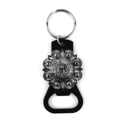 Metal Keychain Bottle Opener Silver Horseshoe Concho Key Ring Rustic Western