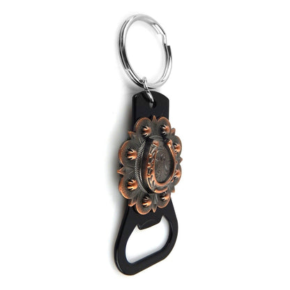 Metal Keyring Bottle Opener Copper Horseshoe Concho Key Fob Rustic Western