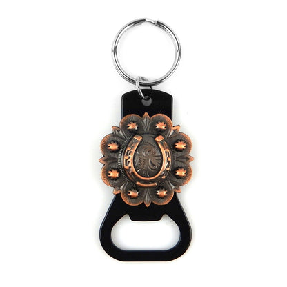 Metal Keyring Bottle Opener Copper Horseshoe Concho Key Fob Rustic Western