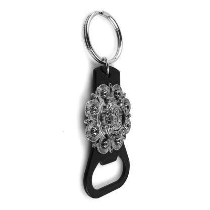 Metal Keychain Bottle Opener Silver Horseshoe Concho Key Ring Rustic Western