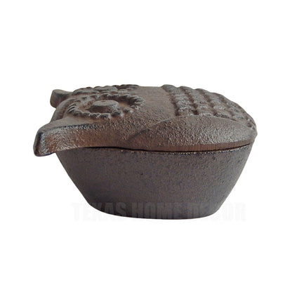Cast Iron Owl Secret Key Hider Trinket Jewelry Box Dish Rustic Brown Finish