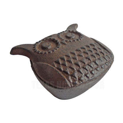 Cast Iron Owl Secret Key Hider Trinket Jewelry Box Dish Rustic Brown Finish