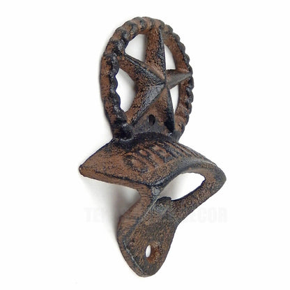 Cast Iron Western Star Rope Open Here Beer Bottle Opener Wall Mounted Rustic