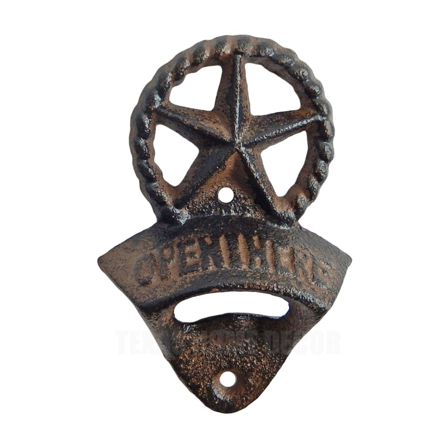 Cast Iron Western Star Rope Open Here Beer Bottle Opener Wall Mounted Rustic