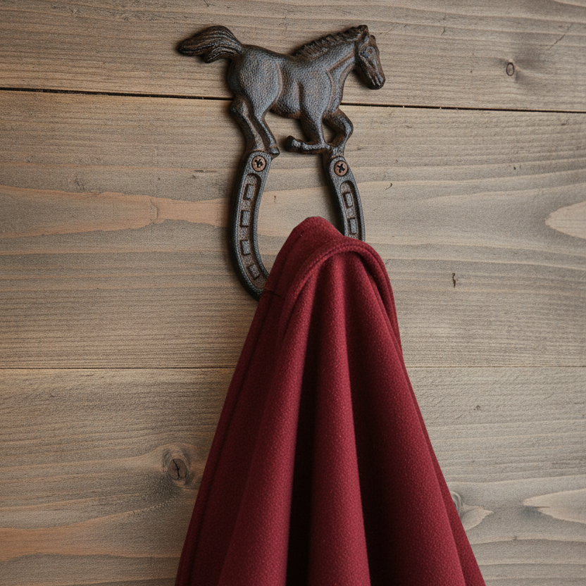 Horse Horseshoe Wall Hook Cast Iron Key Towel Coat Hanger Rustic Western Decor