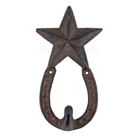 Star Horseshoe Wall Hook Cast Iron Key Towel Coat Hanger Rustic Western Decor