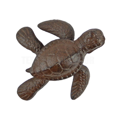 Small Cast Iron Baby Sea Turtle Figurine Statue Garden Pond Nautical Decor Brown