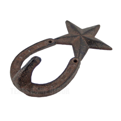 Star Horseshoe Wall Hook Cast Iron Key Towel Coat Hanger Rustic Western Decor