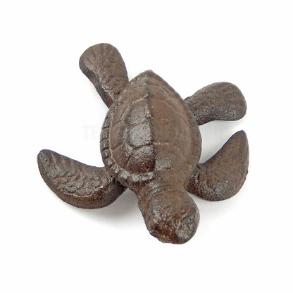 Small Cast Iron Baby Sea Turtle Figurine Statue Garden Pond Nautical Decor Brown