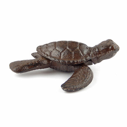 Small Cast Iron Baby Sea Turtle Figurine Statue Garden Pond Nautical Decor Brown