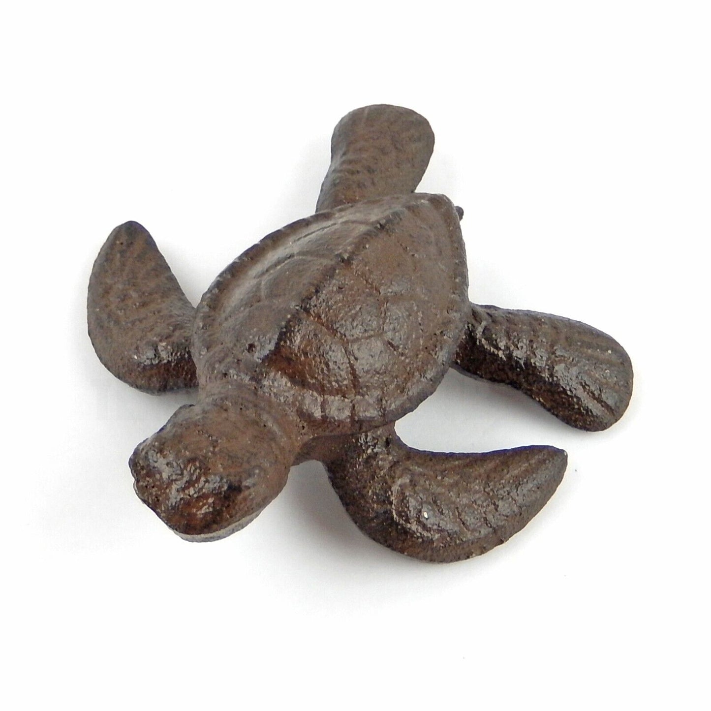 Small Cast Iron Baby Sea Turtle Figurine Statue Garden Pond Nautical Decor Brown