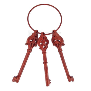 Cast Iron Set of 3 Jailer's Church Skeleton Keys on Ring Victorian Antiqued 11"