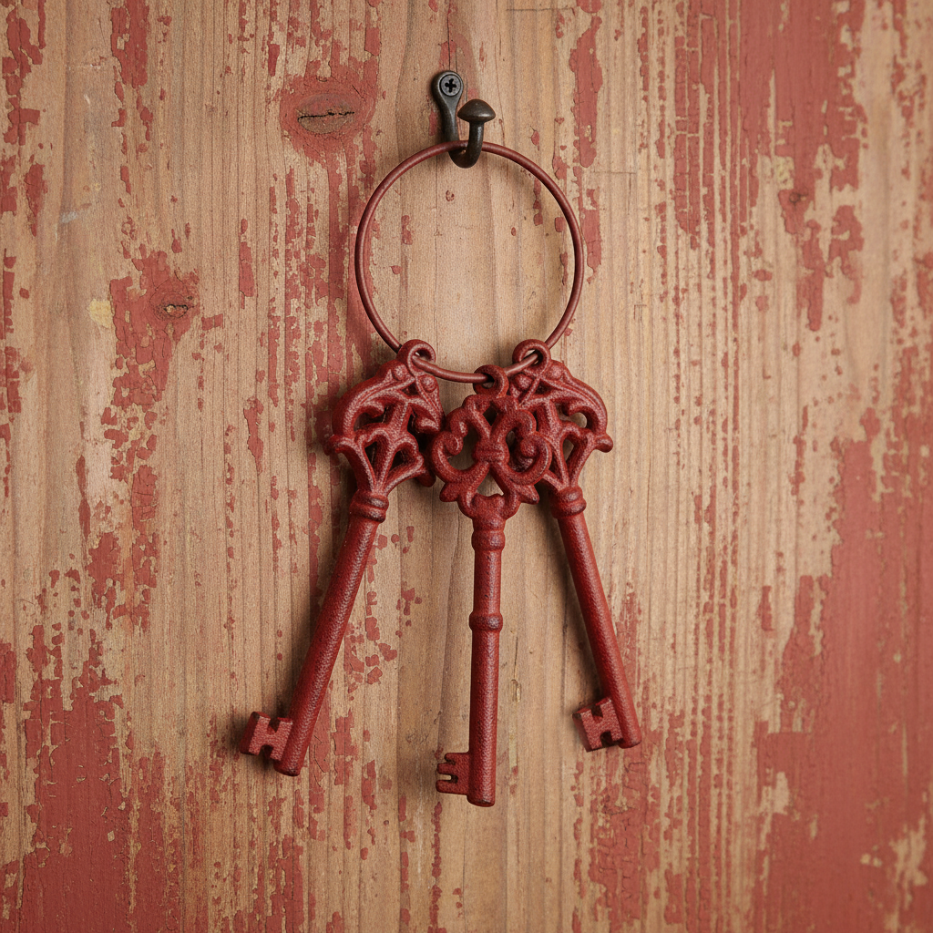 Cast Iron Set of 3 Jailer's Church Skeleton Keys on Ring Victorian Antiqued 11"