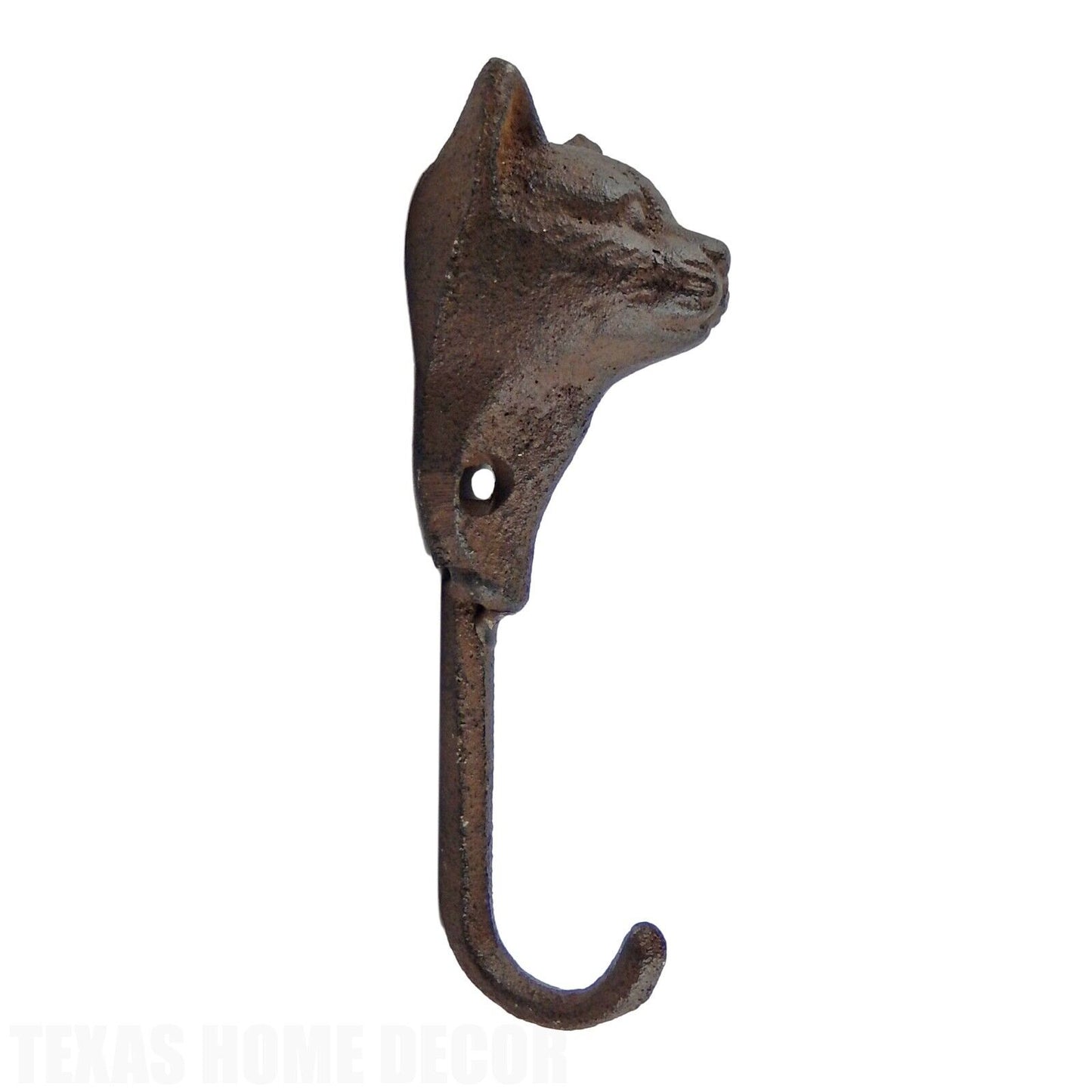 Cat Head Wall Hook Cast Iron Key Towel Coat Leash Hanger Antique Rustic Brown