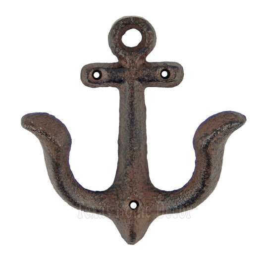 Ship Anchor Double Wall Hook Cast Iron Rustic Nautical Beach Decor Antique Style