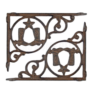 2 Boots Star Scrolls Cast Iron Shelf Brackets Rustic Western Antique Style 9 in
