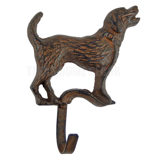 Dog Wall Hook Cast Iron Leash Key Towel Coat Hanger Rustic Brown Antique Look