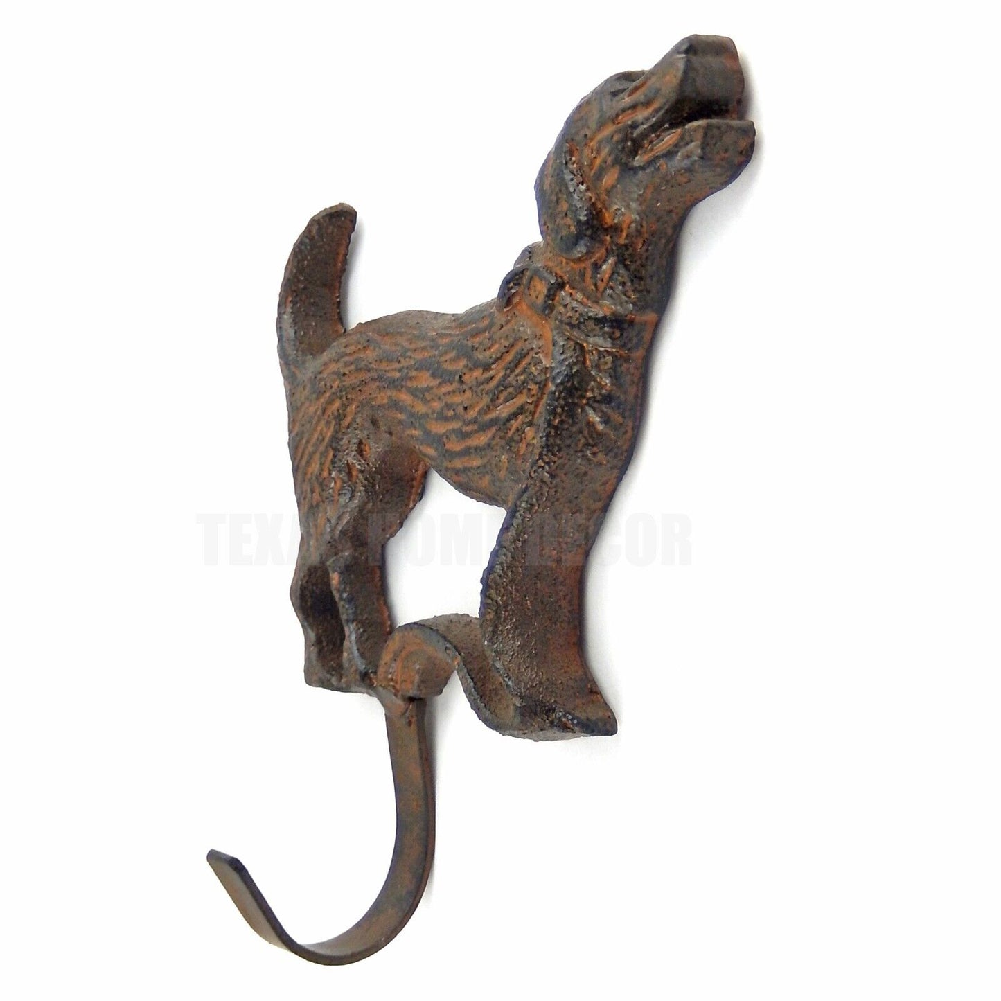 Dog Wall Hook Cast Iron Leash Key Towel Coat Hanger Rustic Brown Antique Look