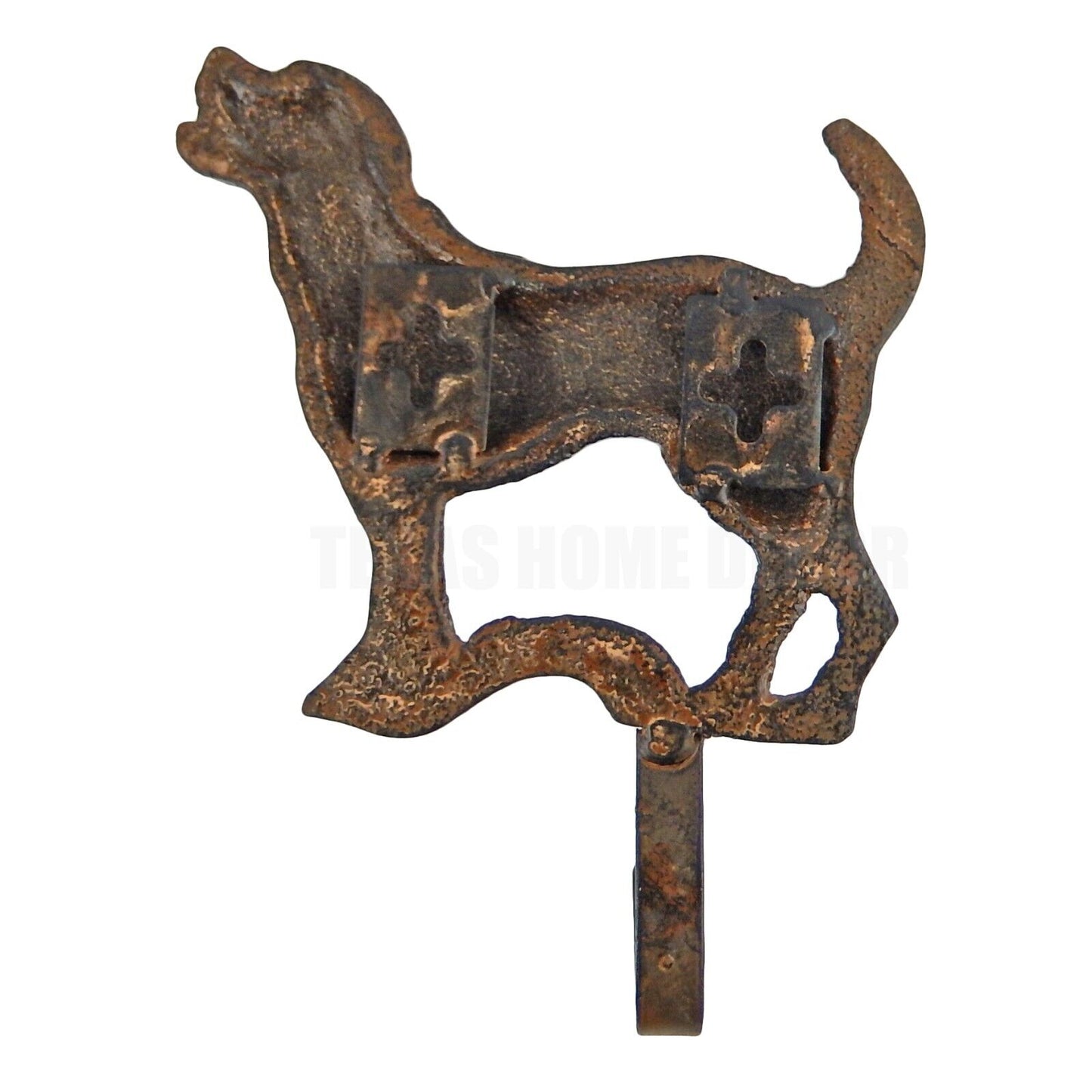 Dog Wall Hook Cast Iron Leash Key Towel Coat Hanger Rustic Brown Antique Look