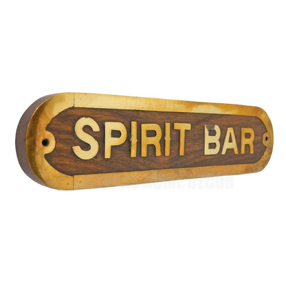 Spirit Bar Wooden Wall Plaque Sign Rustic Golden Metal Accent Man Cave Decor