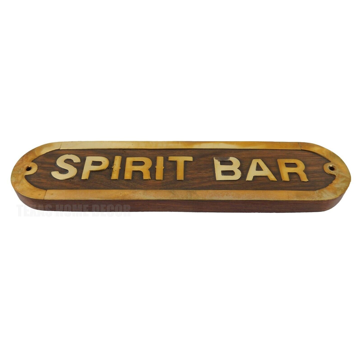 Spirit Bar Wooden Wall Plaque Sign Rustic Golden Metal Accent Man Cave Decor