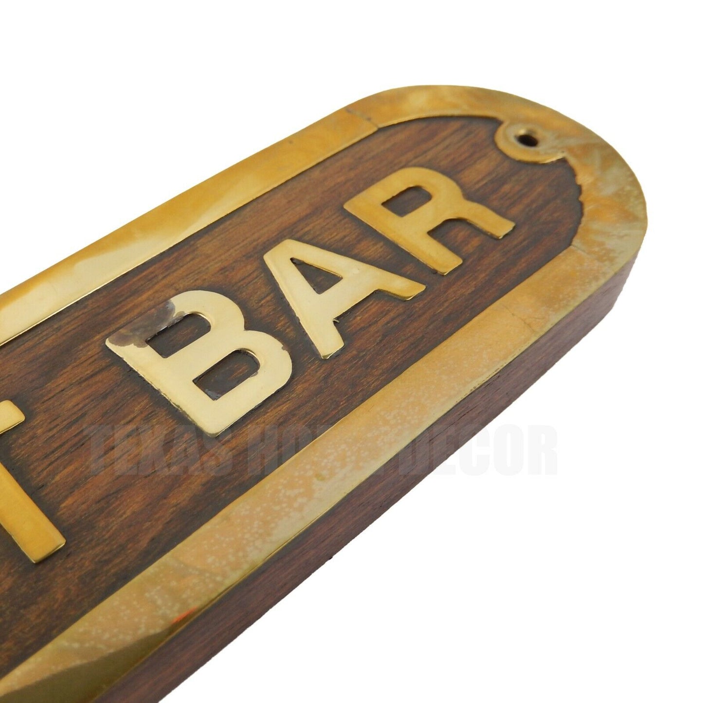 Spirit Bar Wooden Wall Plaque Sign Rustic Golden Metal Accent Man Cave Decor