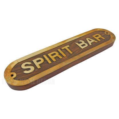 Spirit Bar Wooden Wall Plaque Sign Rustic Golden Metal Accent Man Cave Decor