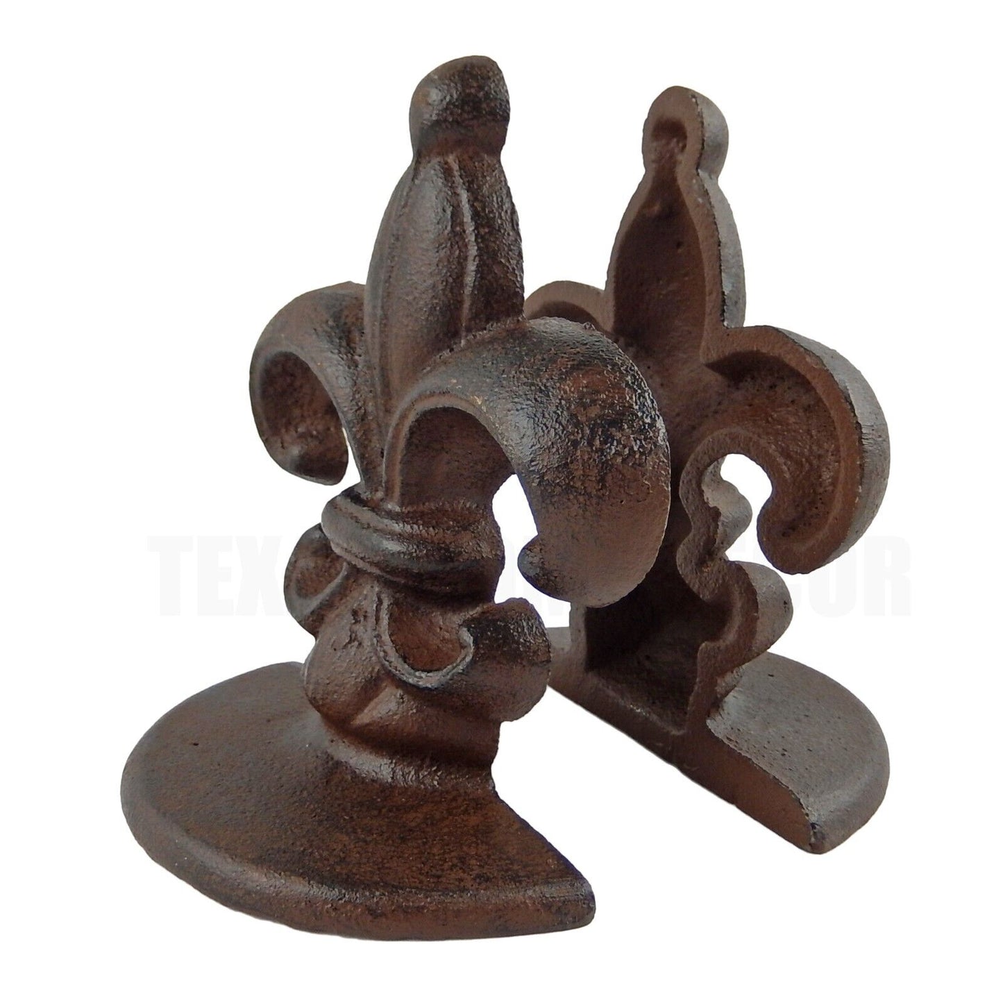 Cast Iron Fleur De Lis Victorian Bookends Set Rustic Antique Brown Finish