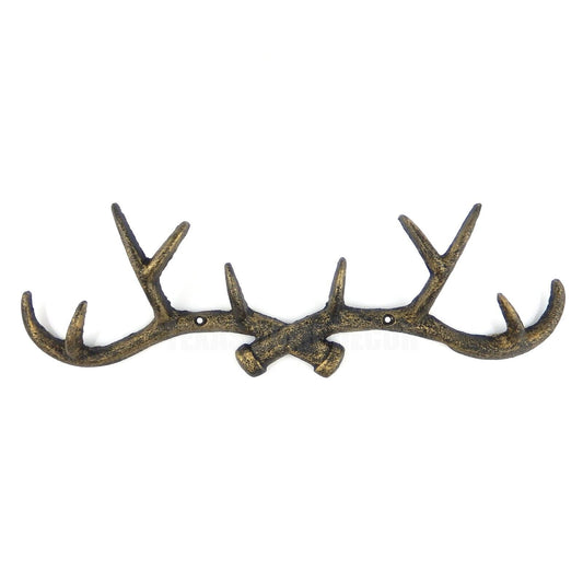 Cast Iron Antler Wall Hook Key Coat Towel Coat Hanger Rack Rustic Gold 14.5 in