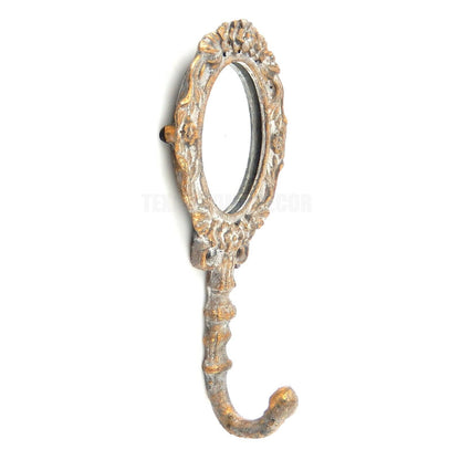 Oval Mirror Wall Hook Metal Key Towel Coat Necklace Hanger Antique Style Gold