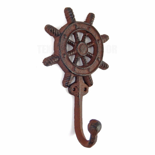 Cast Iron Ships Wheel Wall Hook Rustic Nautical Key Towel Coat Door Robe Hanger