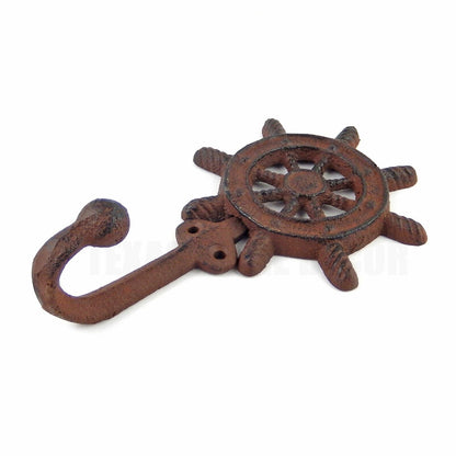 Cast Iron Ships Wheel Wall Hook Rustic Nautical Key Towel Coat Door Robe Hanger