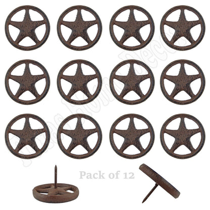 12 Star Nails with Ring Cast Iron Tacks Pins 2 1/4" Rustic Western Hardware