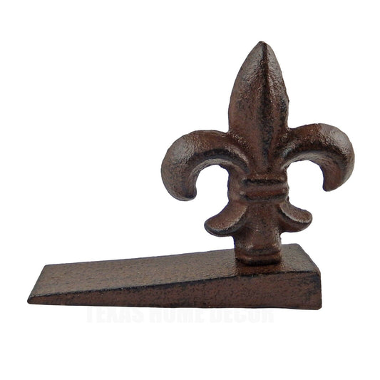 Cast Iron Fleur De Lis Door Wedge Rustic Victorian Style Antique Brown Look