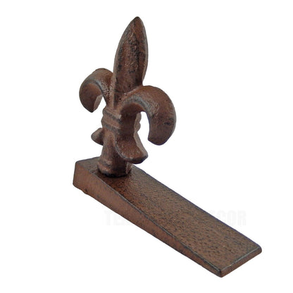 Cast Iron Fleur De Lis Door Wedge Rustic Victorian Style Antique Brown Look