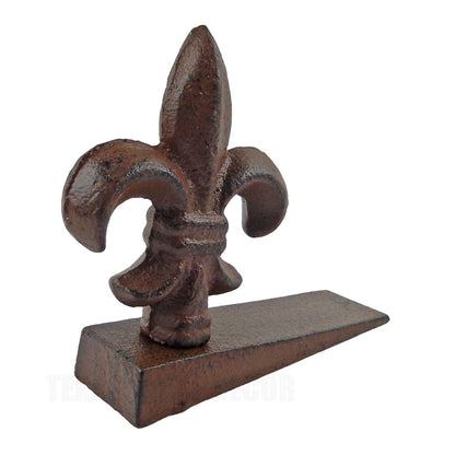 Cast Iron Fleur De Lis Door Wedge Rustic Victorian Style Antique Brown Look