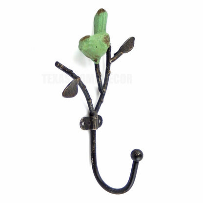 Perched Bird Leaf Tree Branch Wall Hook Wrought Iron Coat Towel Key Leash Hanger