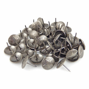 50 Round Star Leather Tacks Upholstery Framing Nails Antique Silver 7/8 in Head