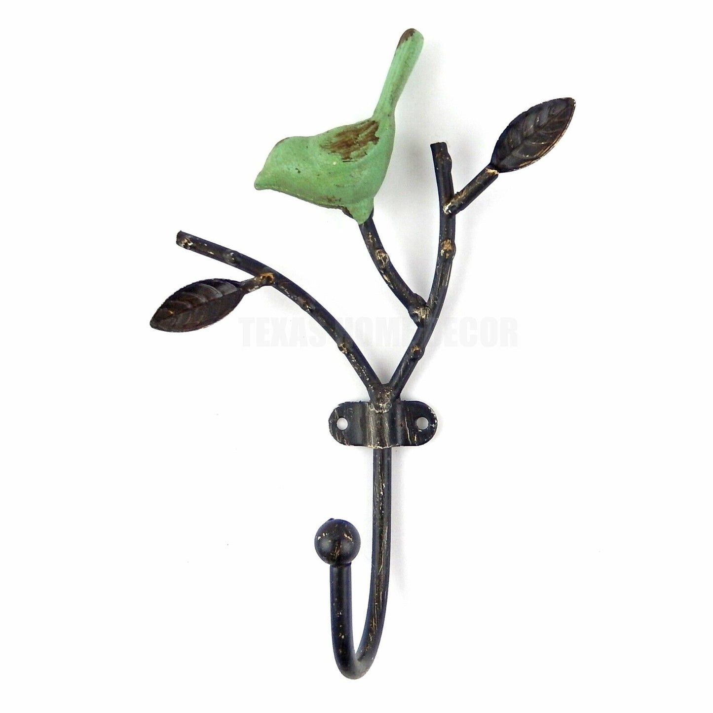 Perched Bird Leaf Tree Branch Wall Hook Wrought Iron Coat Towel Key Leash Hanger