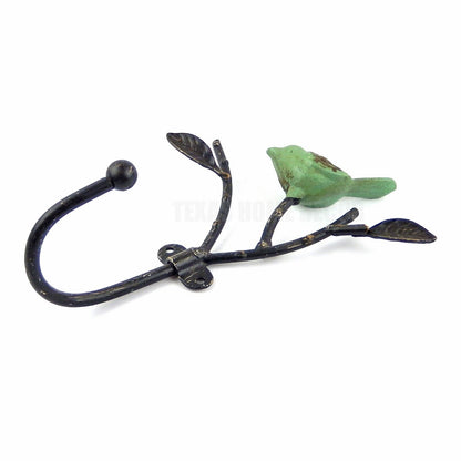 Perched Bird Leaf Tree Branch Wall Hook Wrought Iron Coat Towel Key Leash Hanger