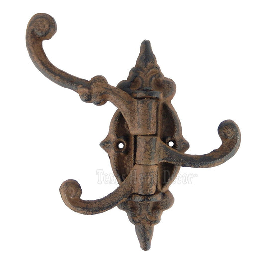 Rustic Swivel Hook Fleur De Lis Cast Iron Coat Hat Purse Towel Hanger Victorian