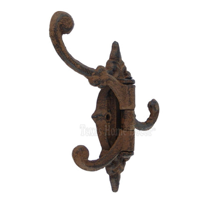 Rustic Swivel Hook Fleur De Lis Cast Iron Coat Hat Purse Towel Hanger Victorian