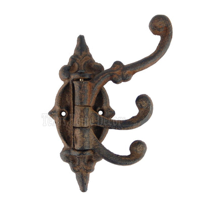 Rustic Swivel Hook Fleur De Lis Cast Iron Coat Hat Purse Towel Hanger Victorian