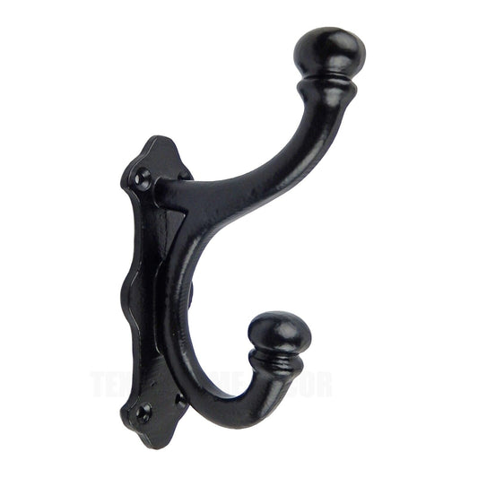 Cast Iron Farmhouse Double Wall Hook Key Coat Towel Hanger Black Powder Coated