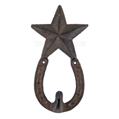 6 Horseshoe Star Wall Hooks Cast Iron Rustic Western Decor Coat Key Towel Hanger